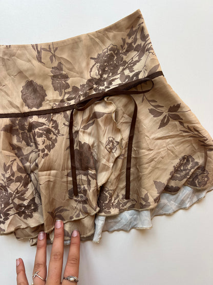 00s brown floral mini skirt- size XS