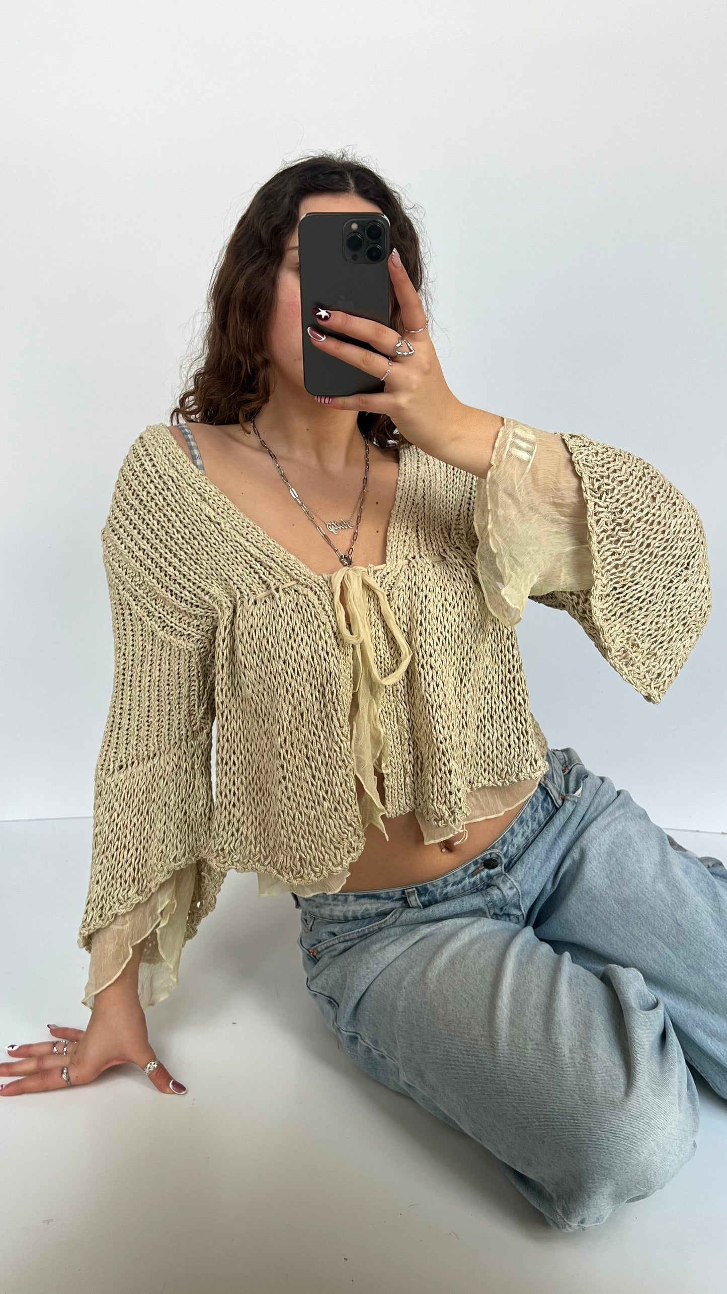 00s cream crochet cardigan- size M