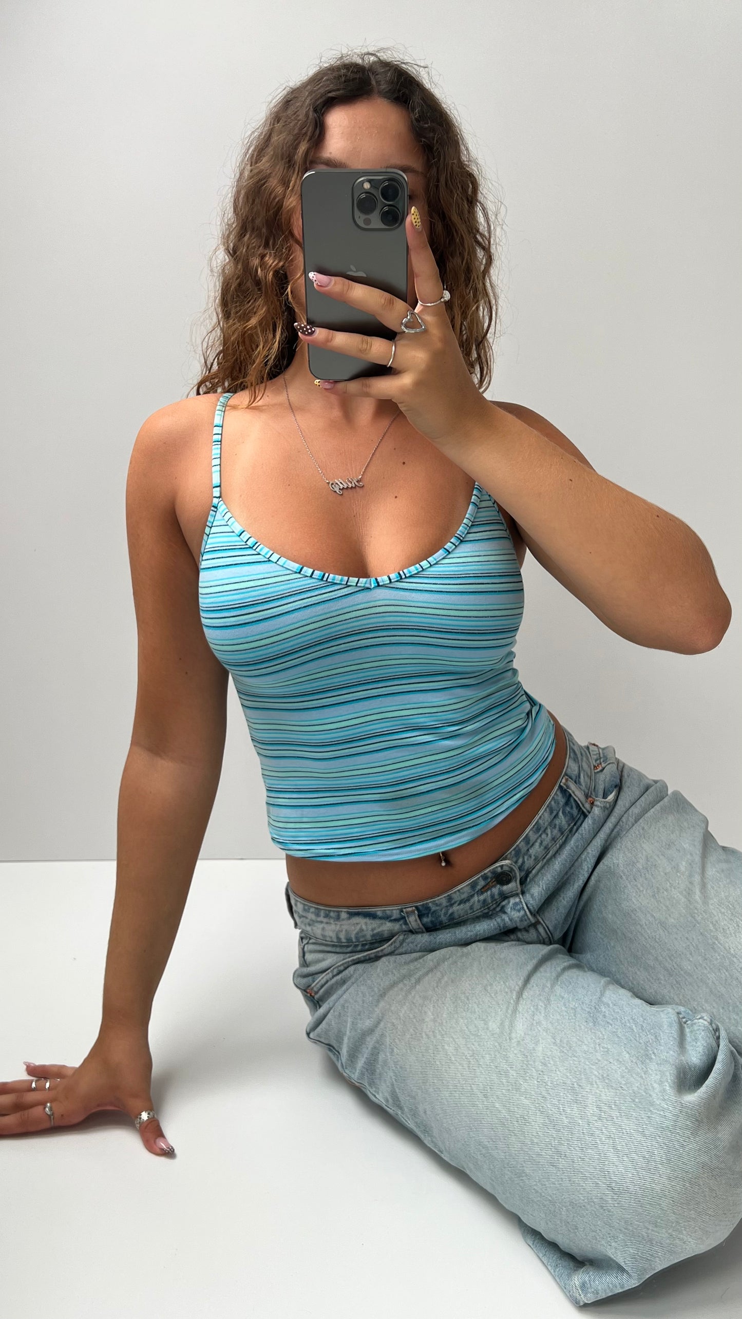 00s blue striped cami- size M
