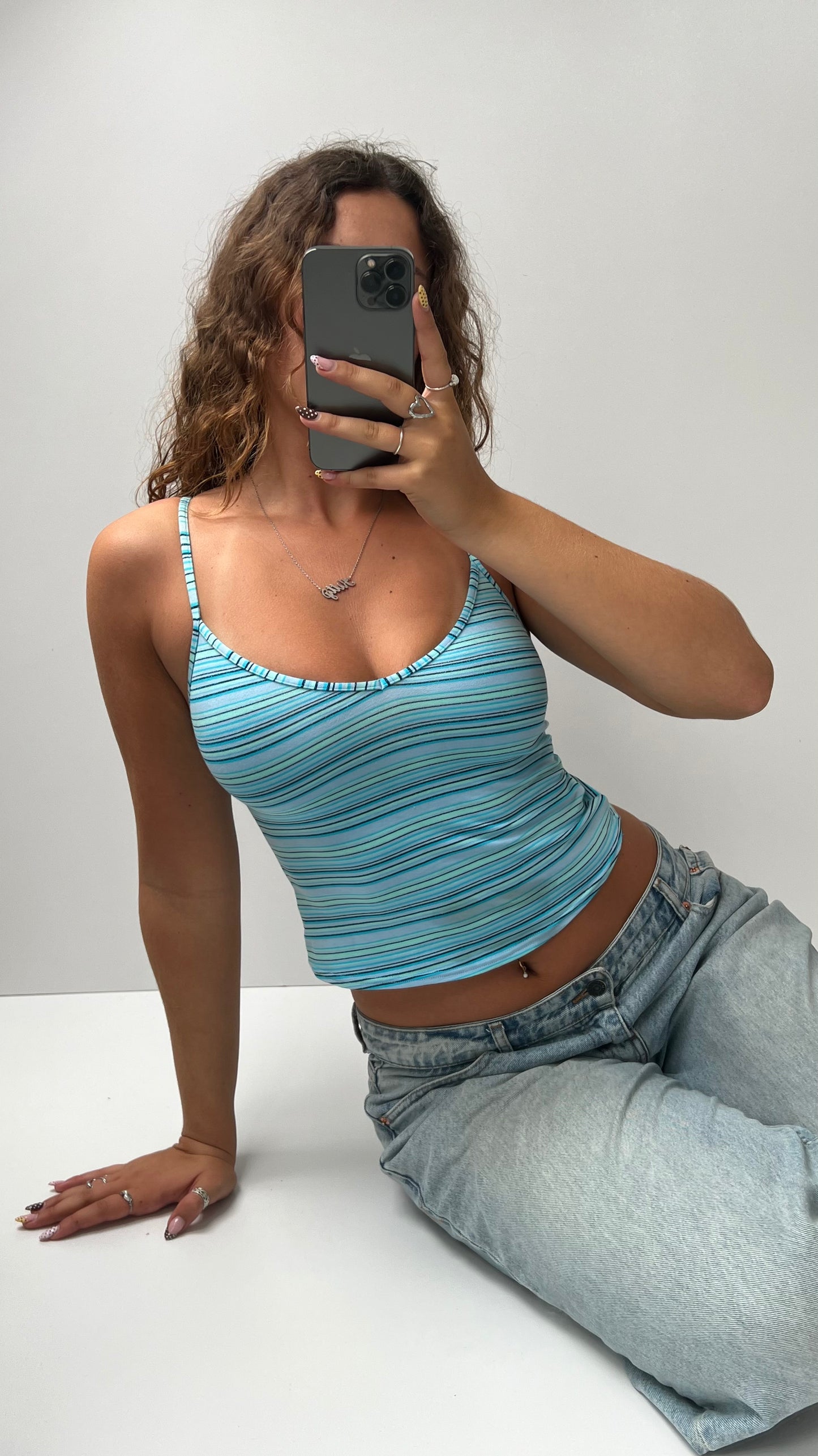 00s blue striped cami- size M