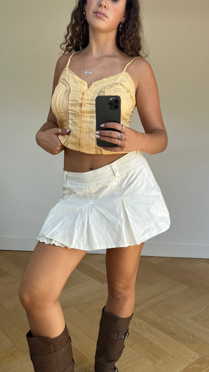 00s white pleated mini skirt- size L