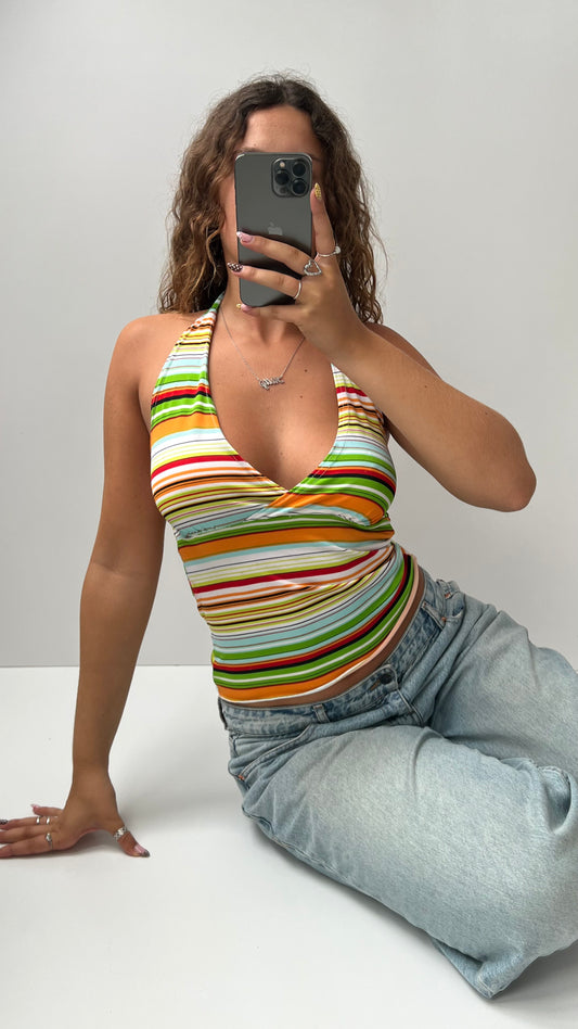 00s striped colourful halter cami- size S/M