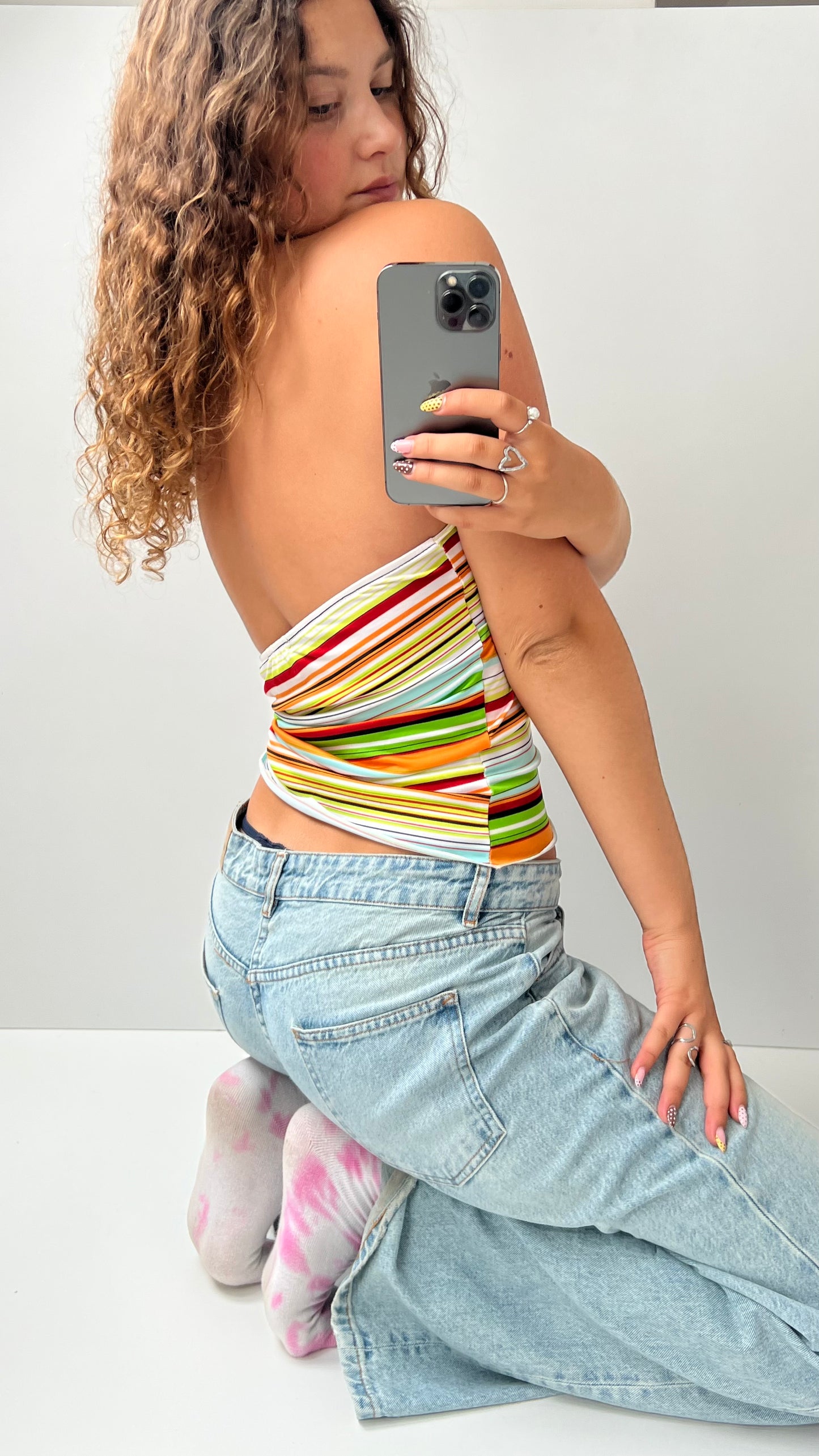 00s striped colourful halter cami- size S/M