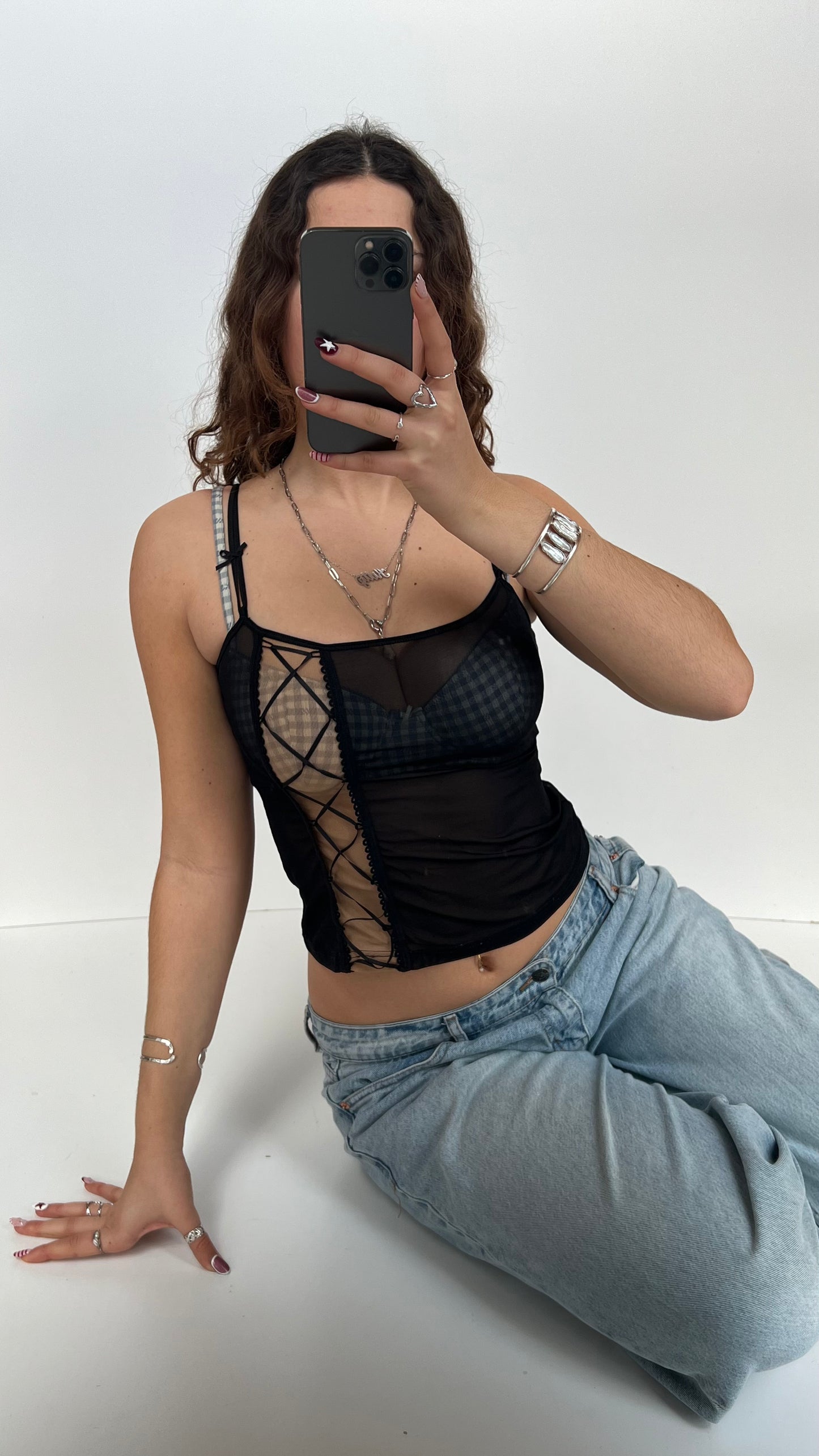 00s black mesh cami- size S