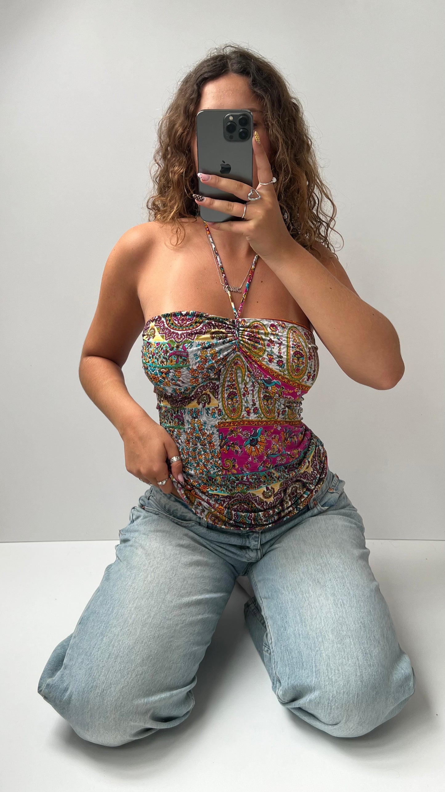 00s pink paisley halter cami- size M