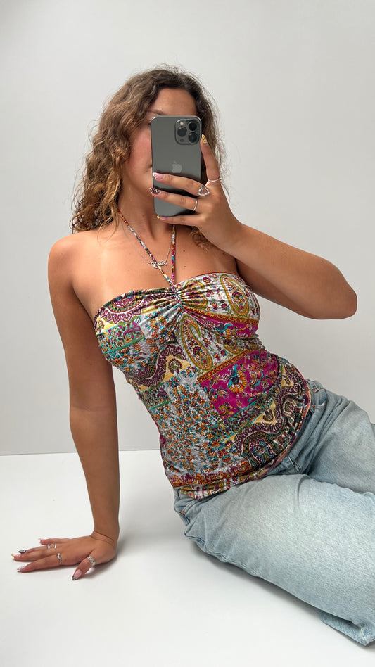 00s pink paisley halter cami- size M