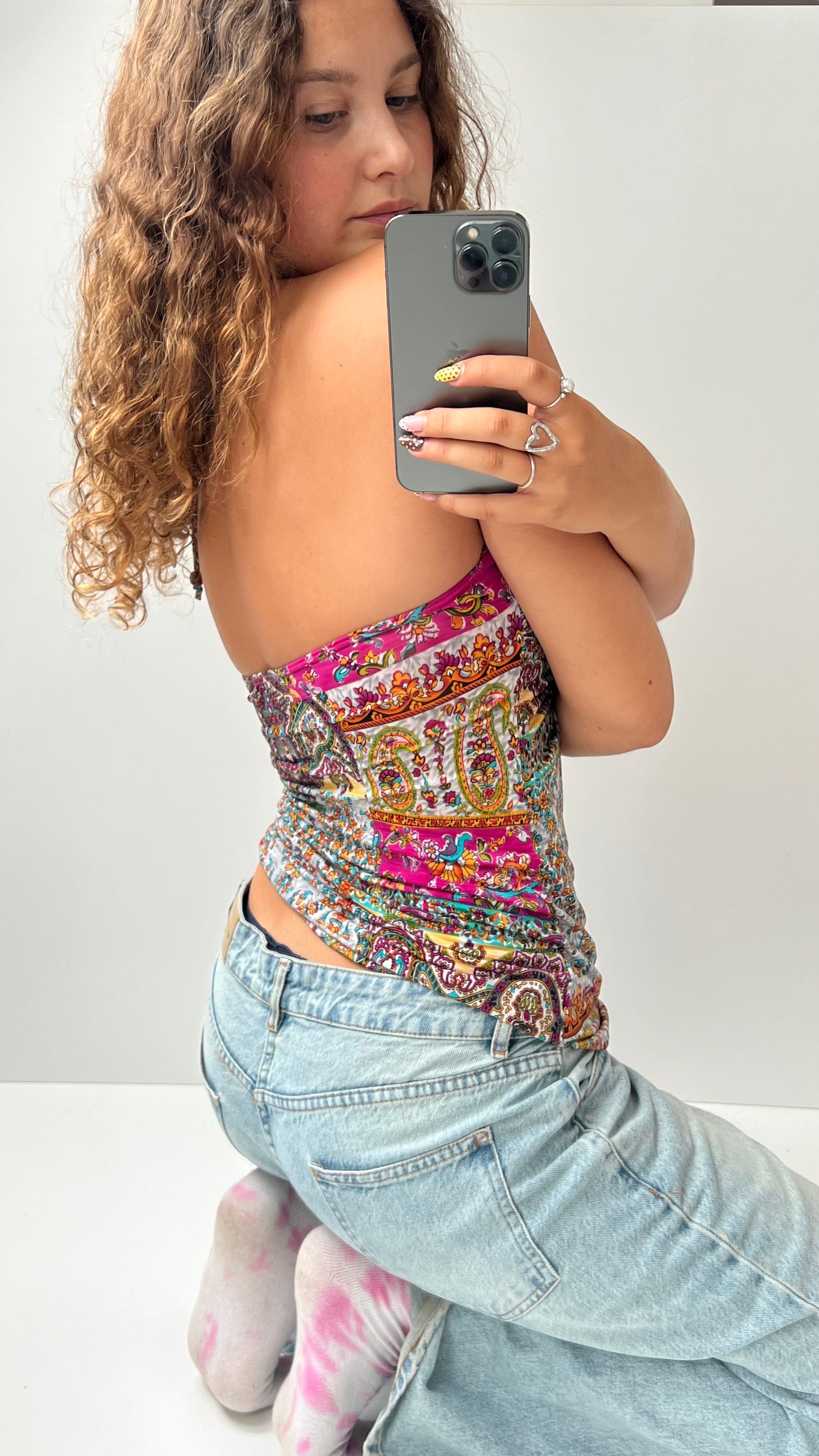 00s pink paisley halter cami- size M