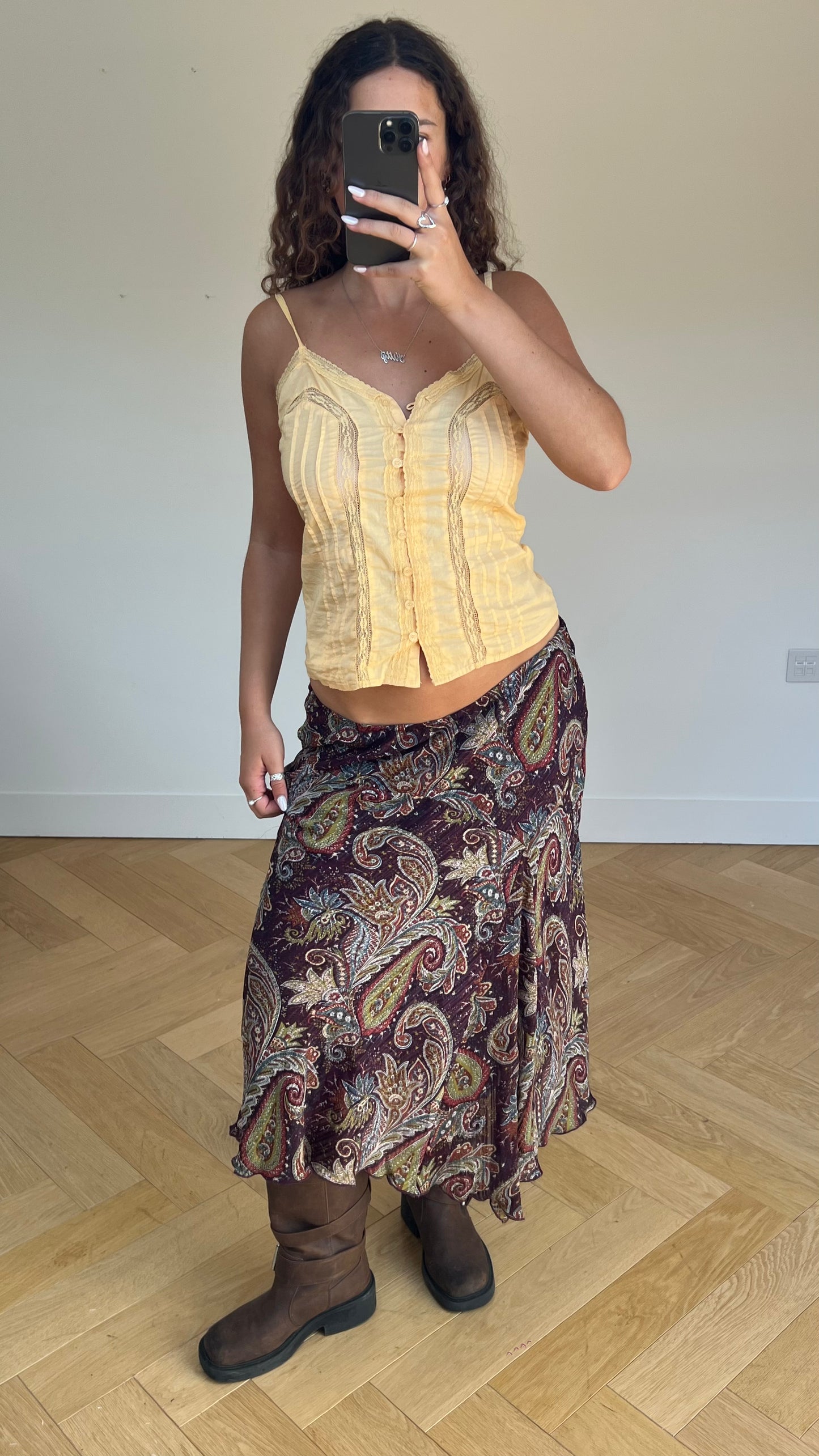 00s purple paisley maxi skirt- size L