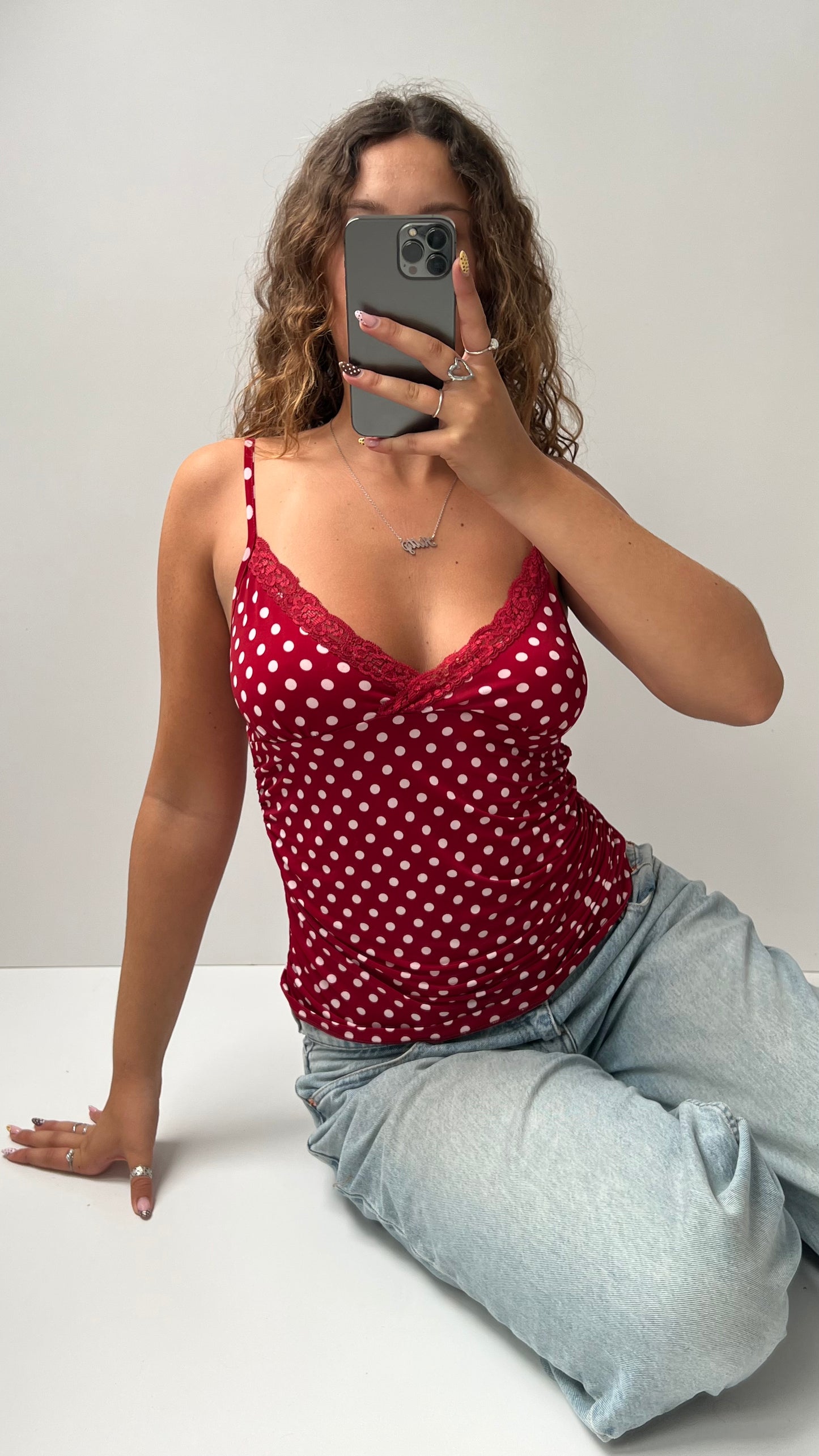 00s red polka dot cami- size M