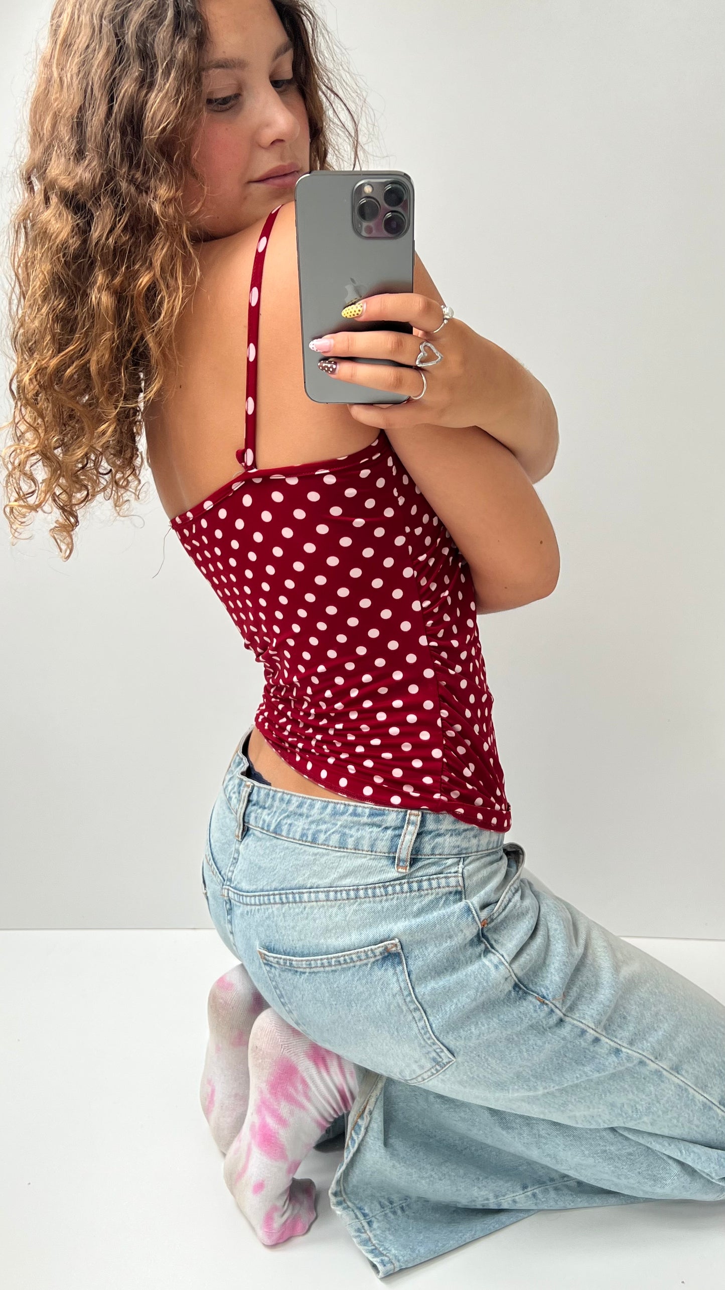 00s red polka dot cami- size M