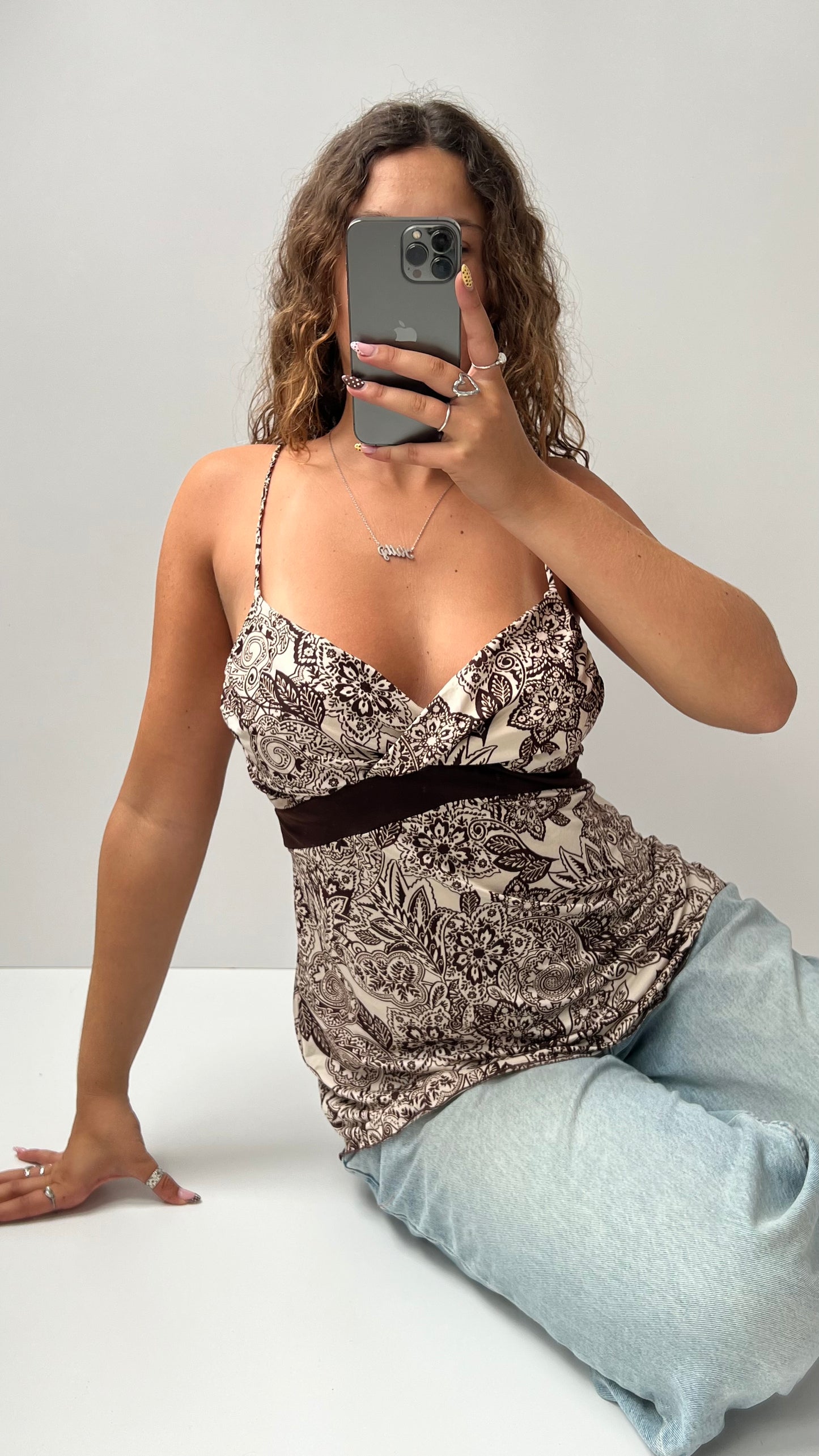 00s brown patterned cami- size L