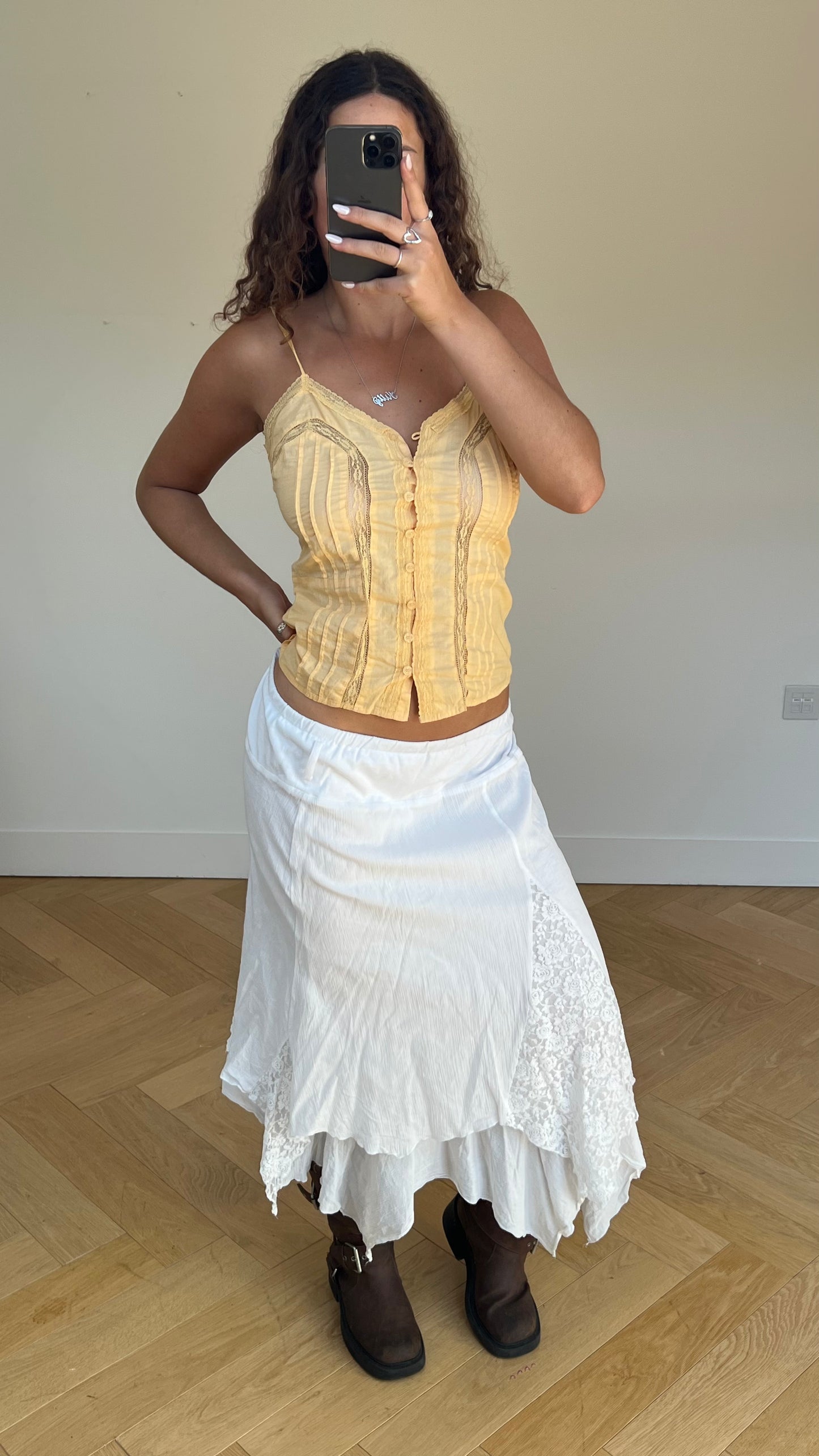 00s white asymmetric maxi skirt- size XXL