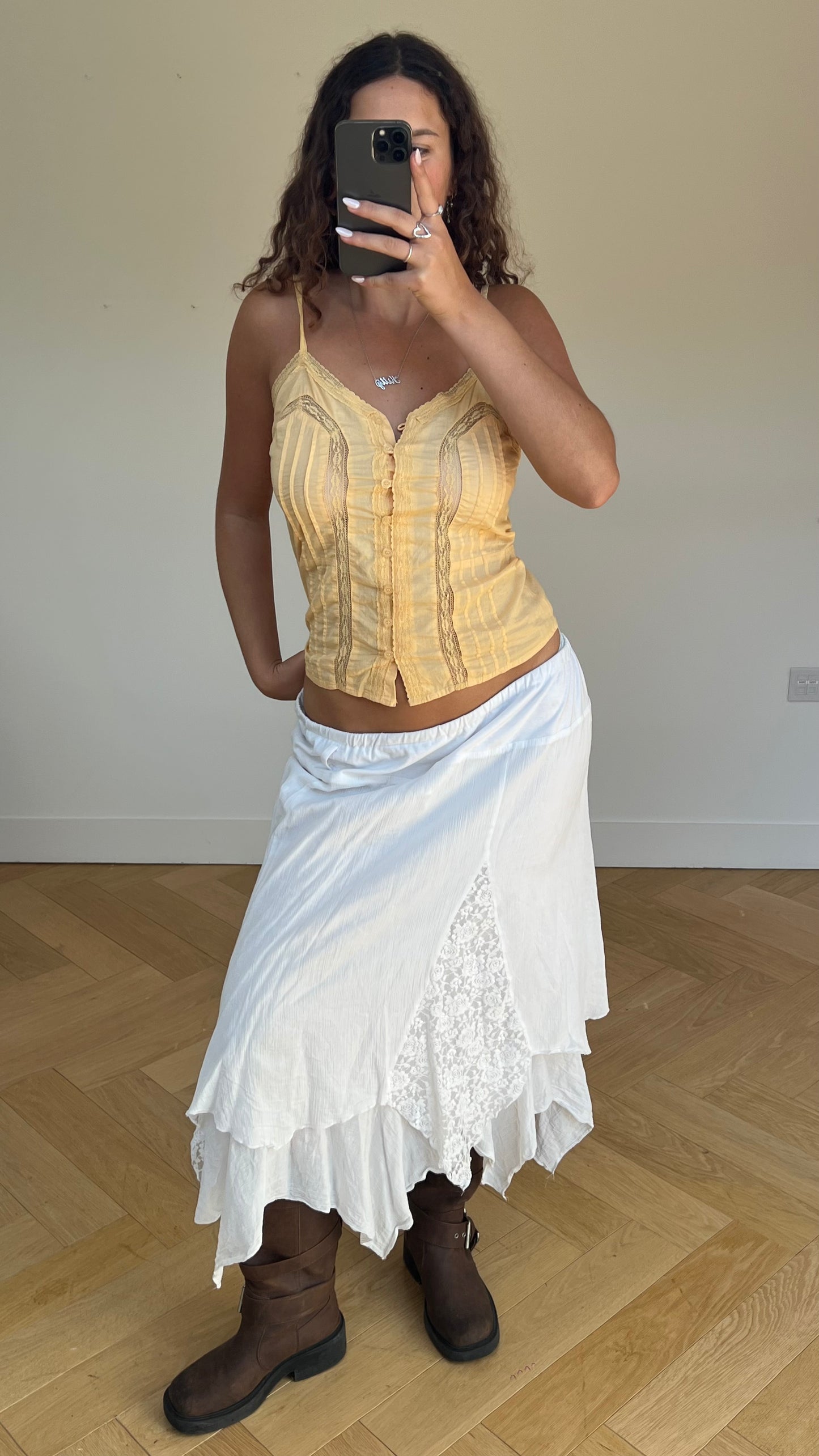 00s white asymmetric maxi skirt- size XXL