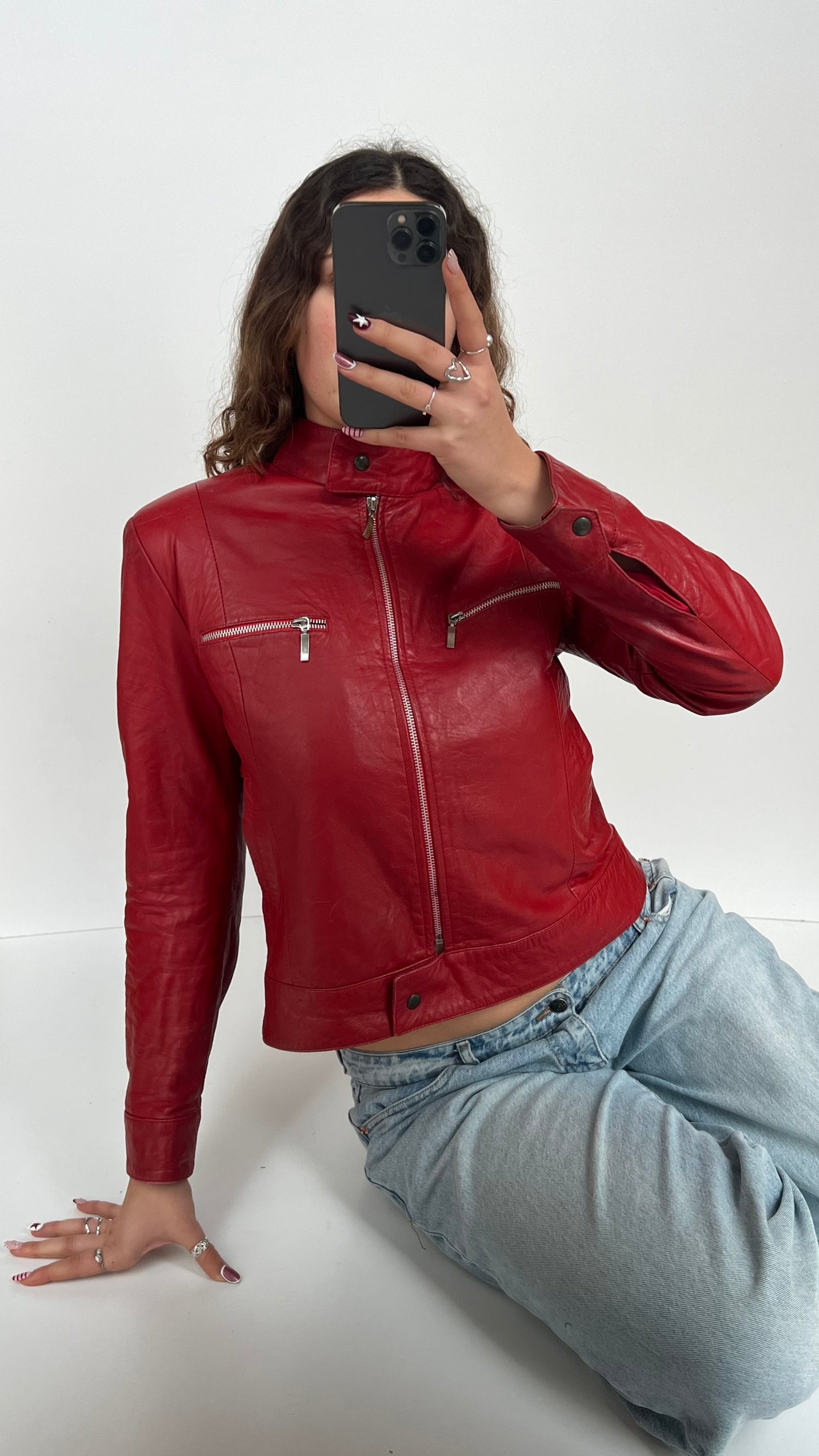 00s red leather jacket- size M
