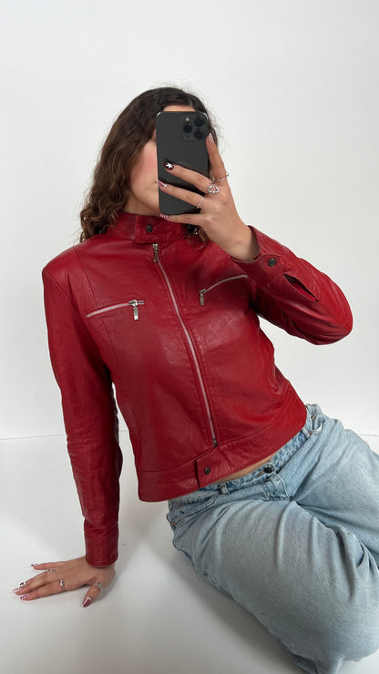 00s red leather jacket- size M
