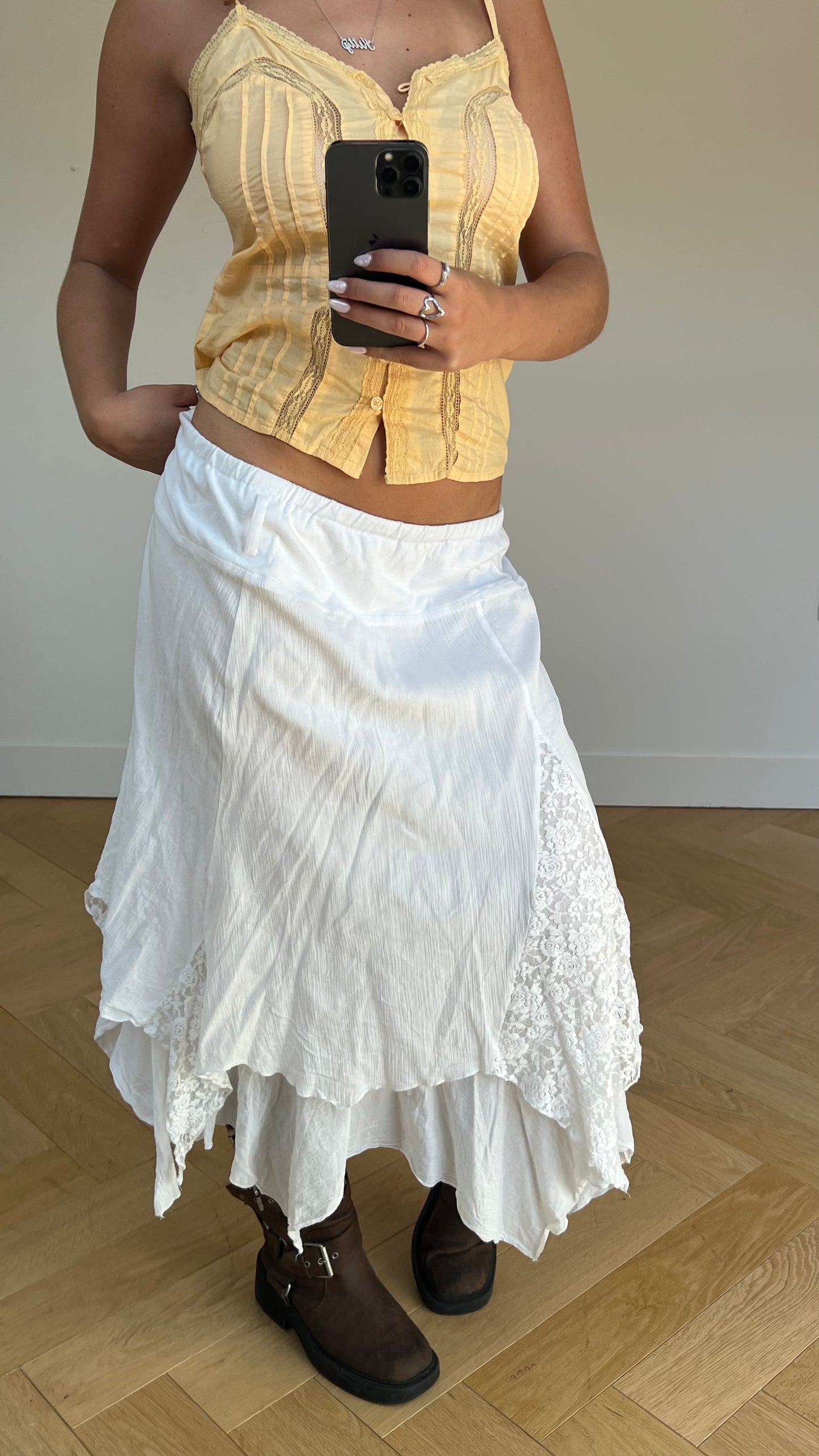 00s white asymmetric maxi skirt- size XXL