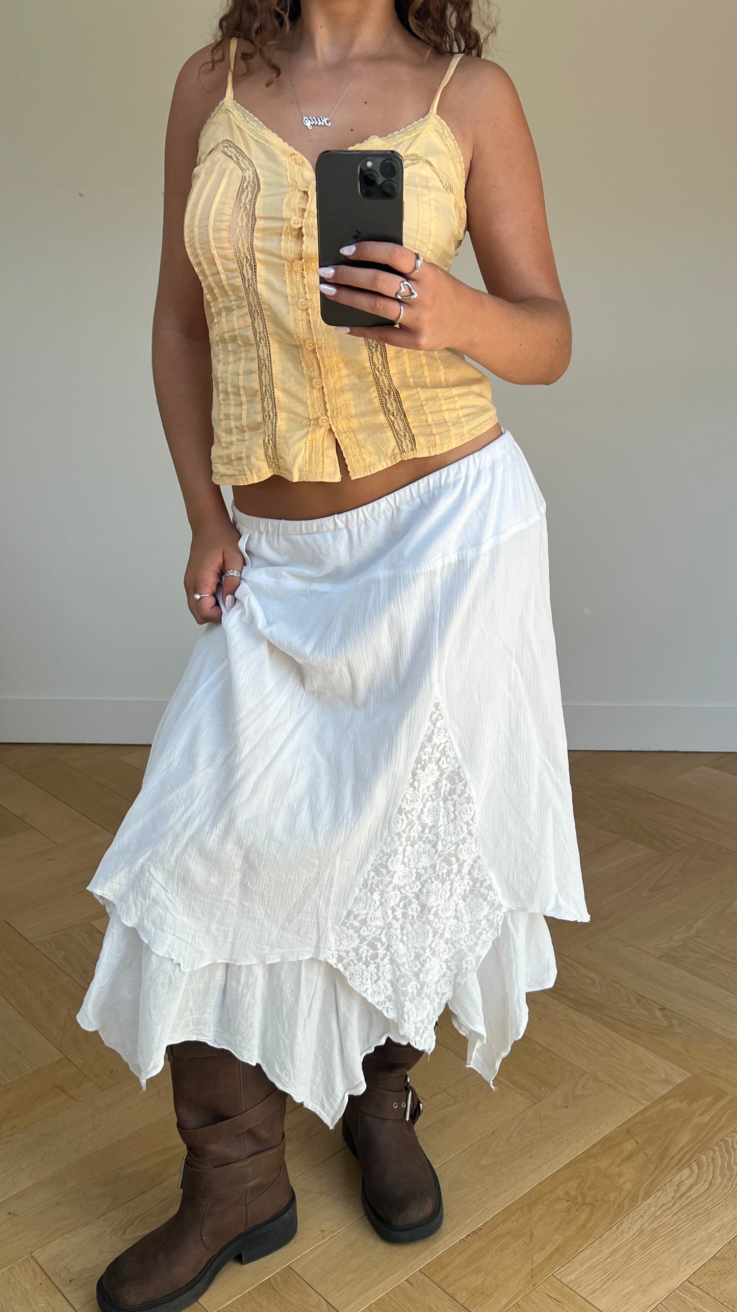 00s white asymmetric maxi skirt- size XXL
