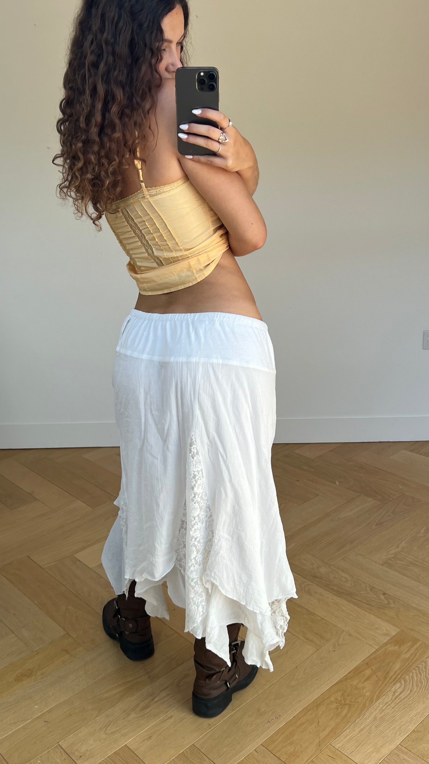 00s white asymmetric maxi skirt- size XXL
