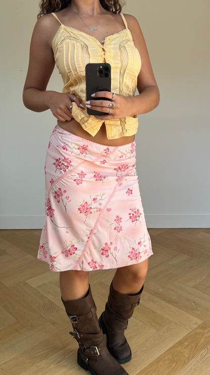00s pink floral midi skirt- size S