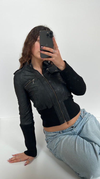 00s black leather jacket- size XS