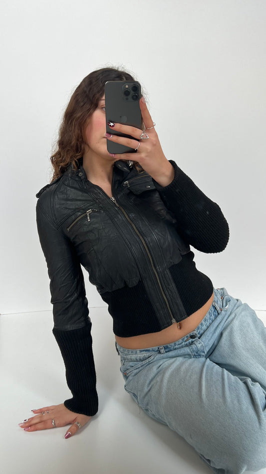 00s black leather jacket- size XS