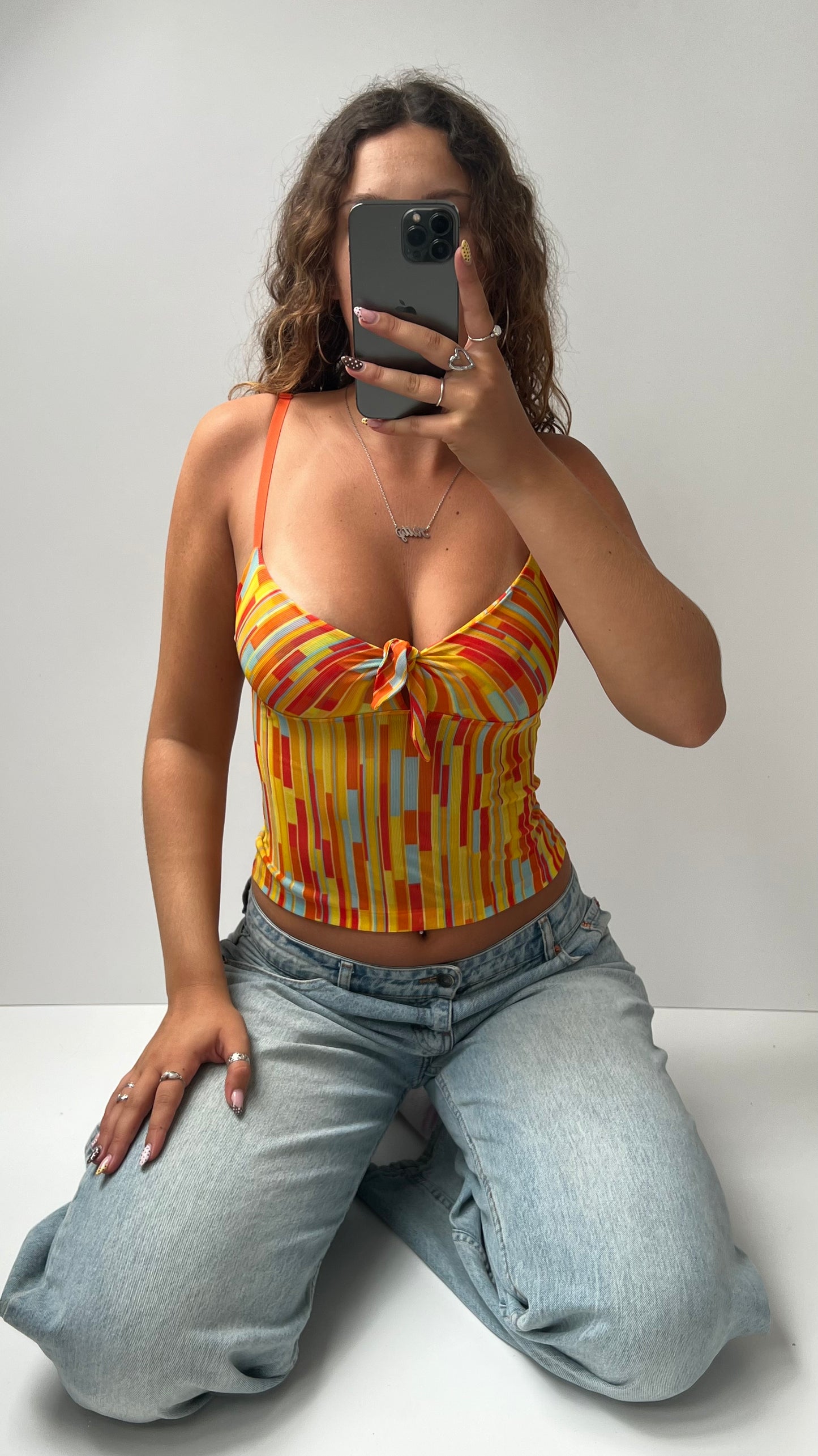 00s orange blue mesh cami- size XS
