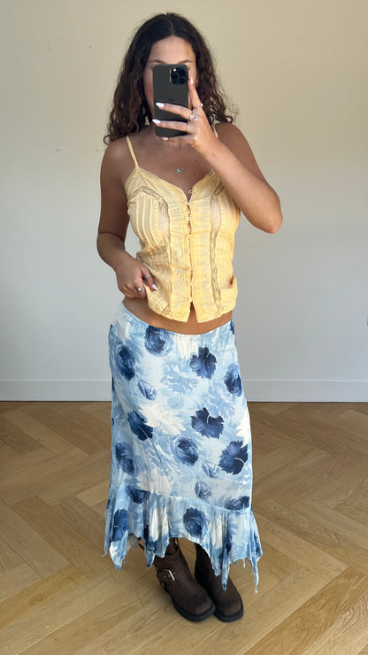 00s blue floral maxi skirt- size L