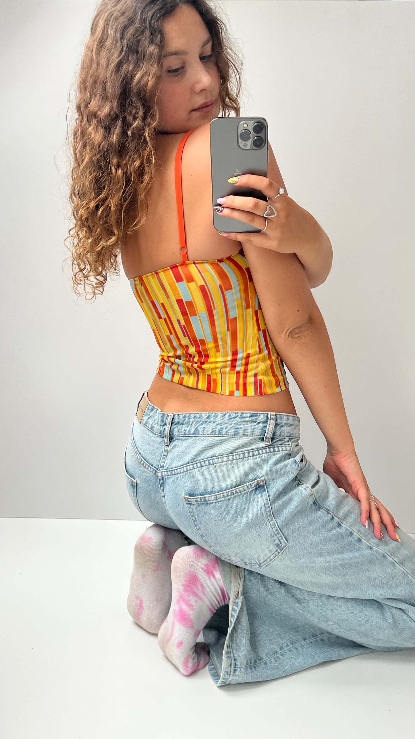 00s orange blue mesh cami- size XS