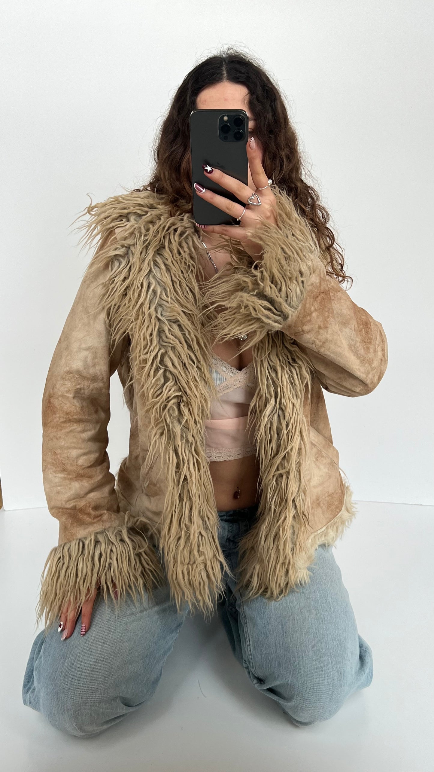 00s brown fur afghan coat- size M