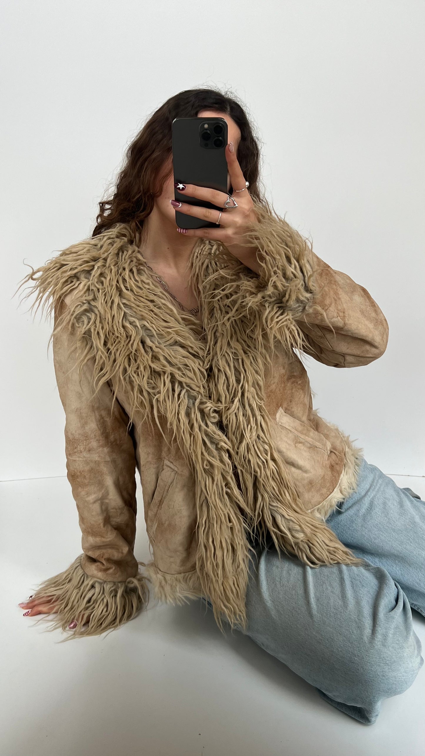00s brown fur afghan coat- size M