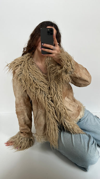 00s brown fur afghan coat- size M