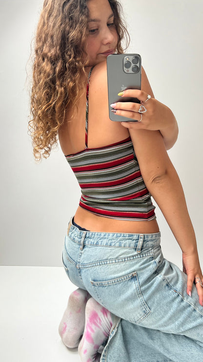 00s red green striped cami- size S
