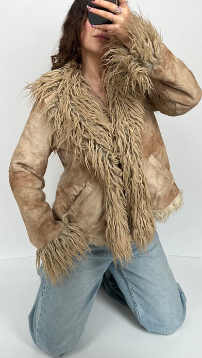 00s brown fur afghan coat- size M