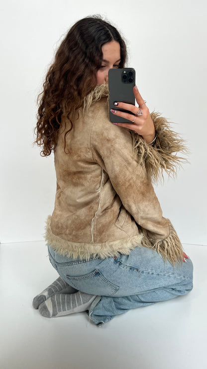 00s brown fur afghan coat- size M