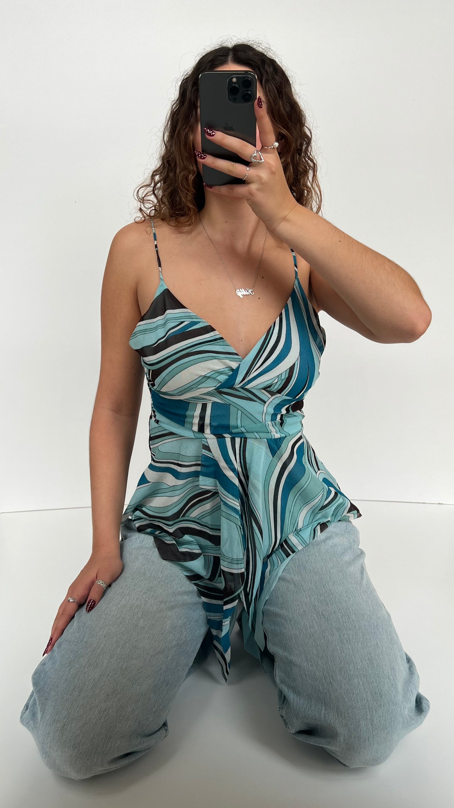 00s blue mesh asymmetric cami- size M