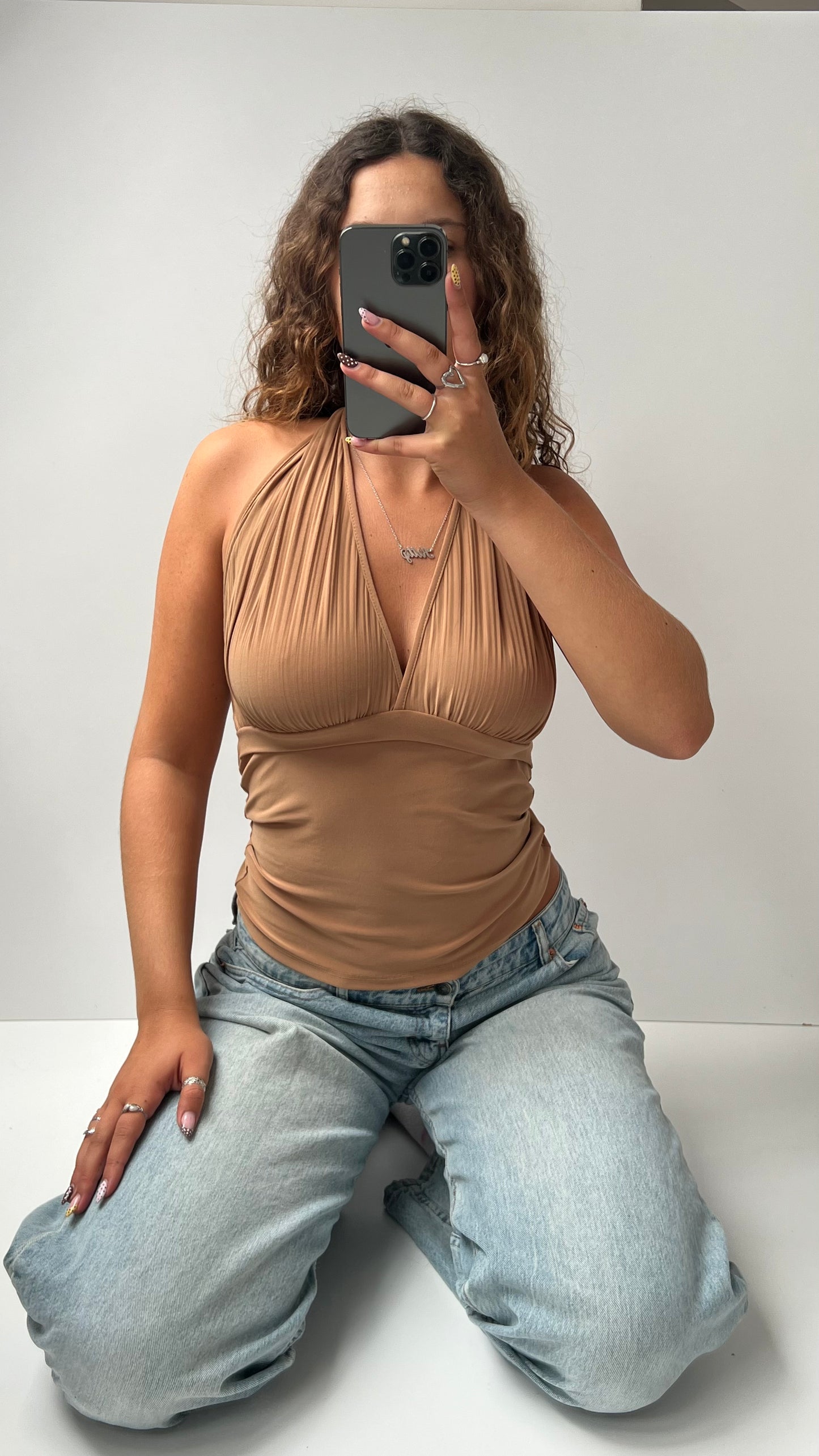 00s brown halter cami- size L