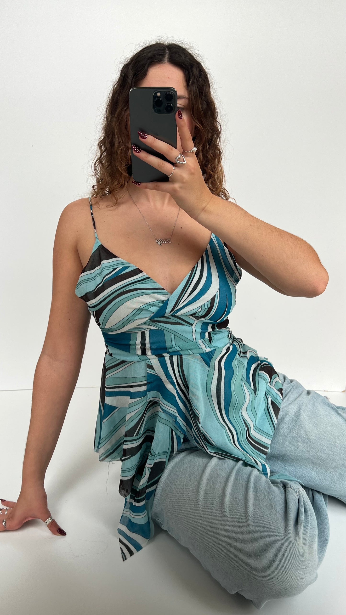 00s blue mesh asymmetric cami- size M