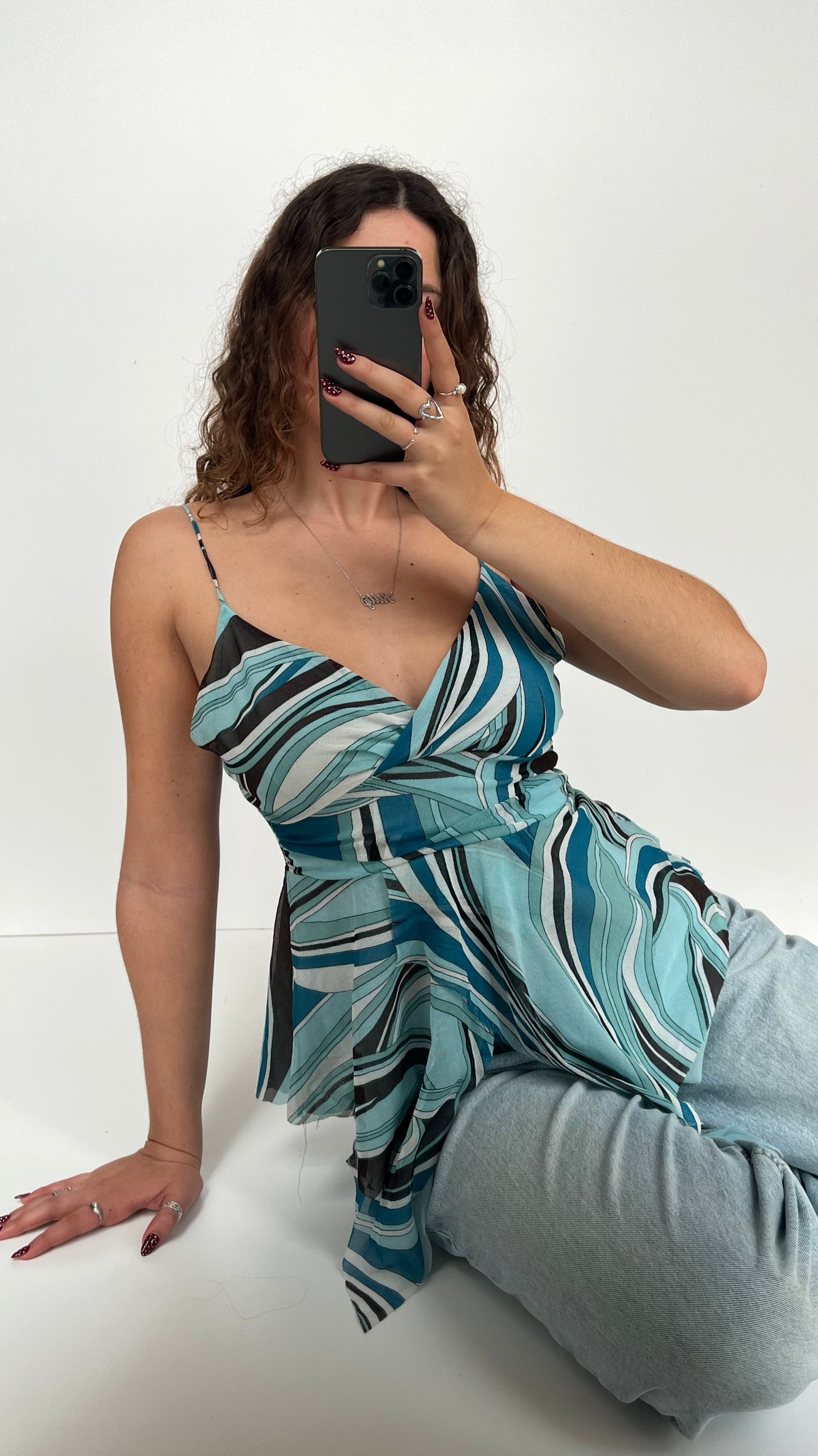 00s blue mesh asymmetric cami- size M