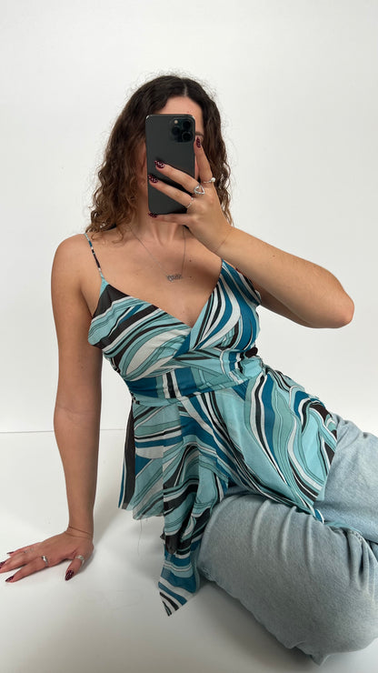 00s blue mesh asymmetric cami- size M