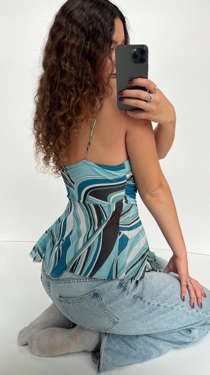 00s blue mesh asymmetric cami- size M