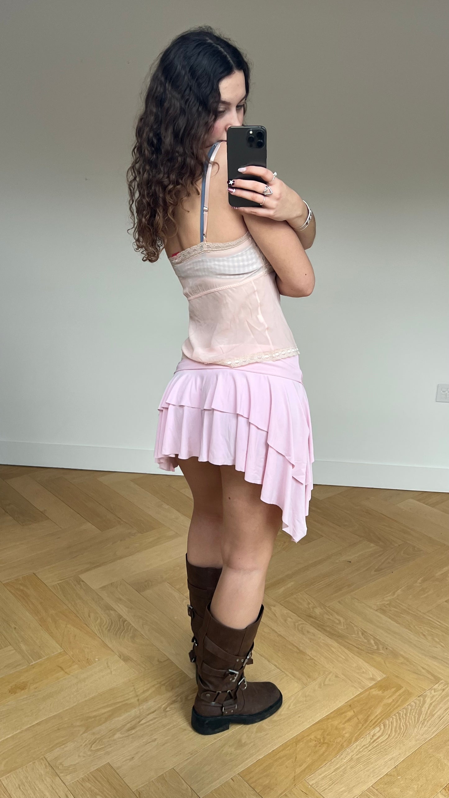 00s baby pink mini skirt- size M