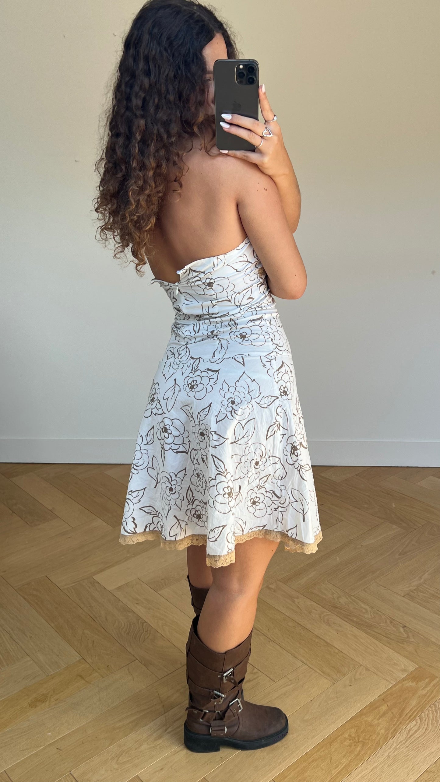 00s white floral midi dress- size S