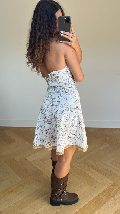 00s white floral midi dress- size S