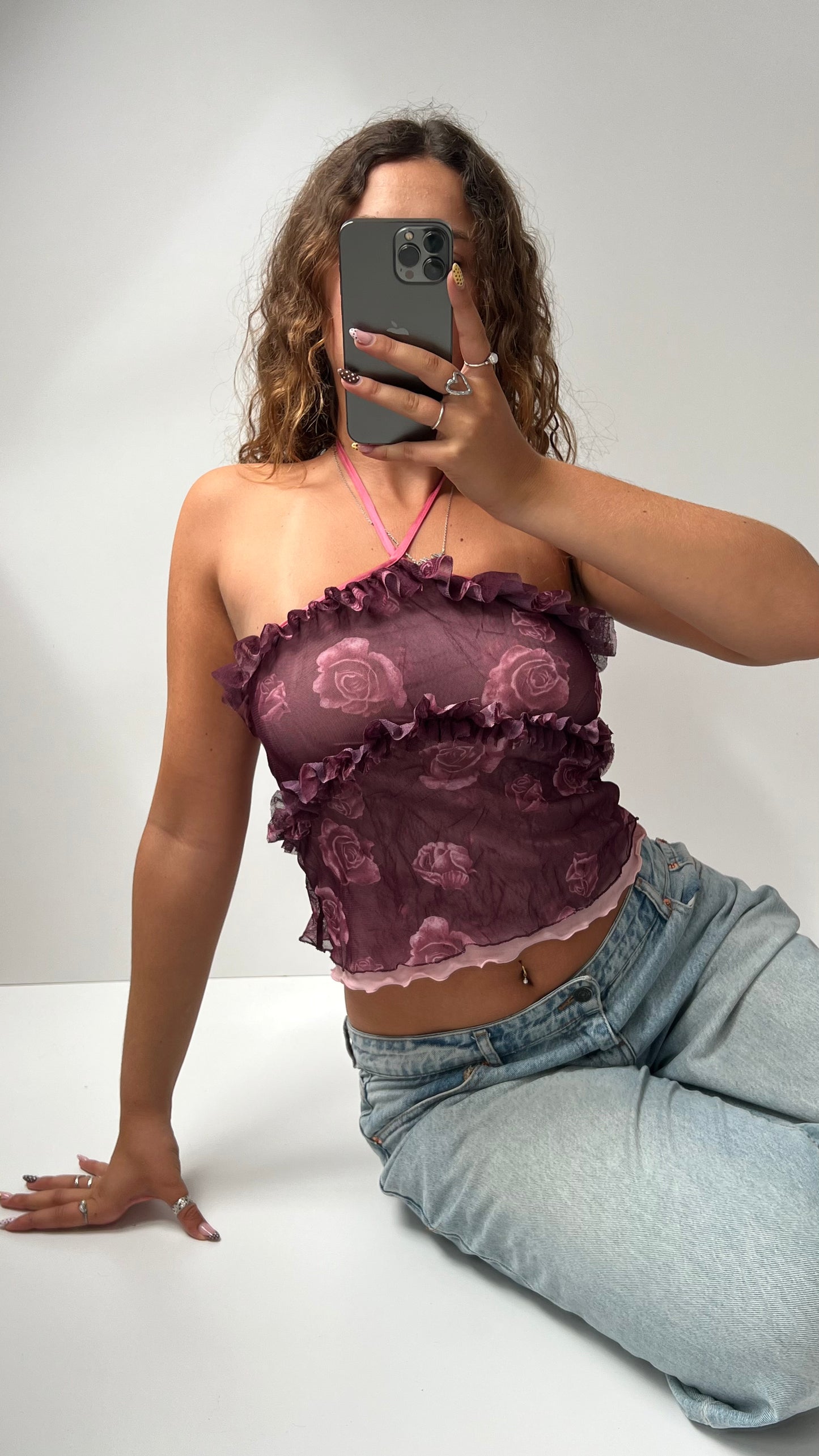 00s purple floral mesh cami- size XS/S
