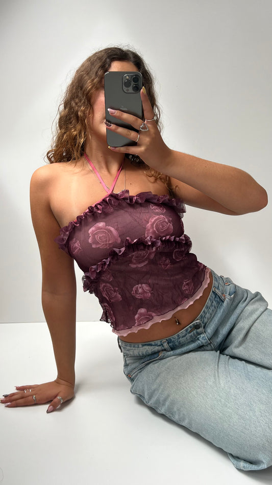 00s purple floral mesh cami- size XS/S