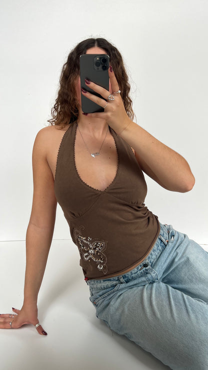 00s brown beaded halter cami- size M