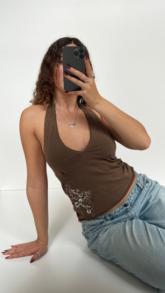 00s brown beaded halter cami- size M