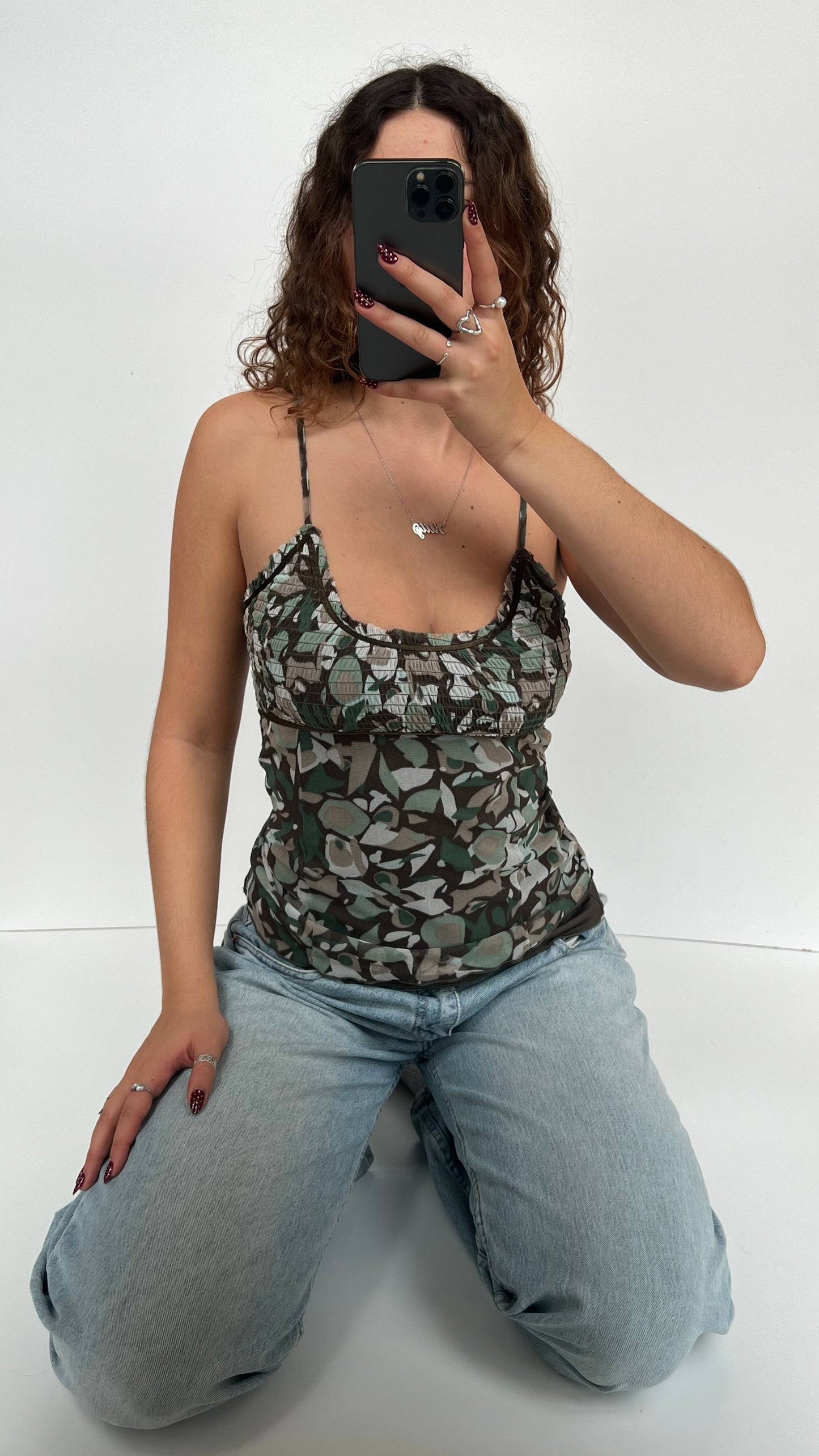00s green brown mesh cami- size M