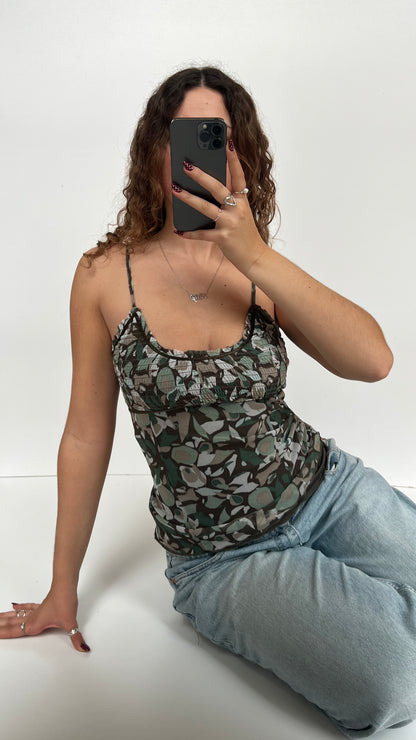 00s green brown mesh cami- size M