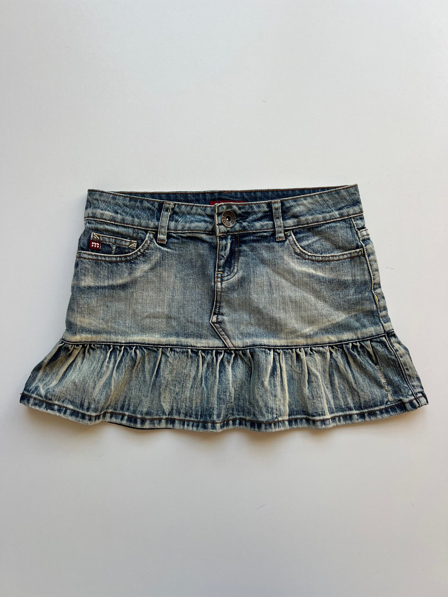 00s denim pleated mini skirt- size S